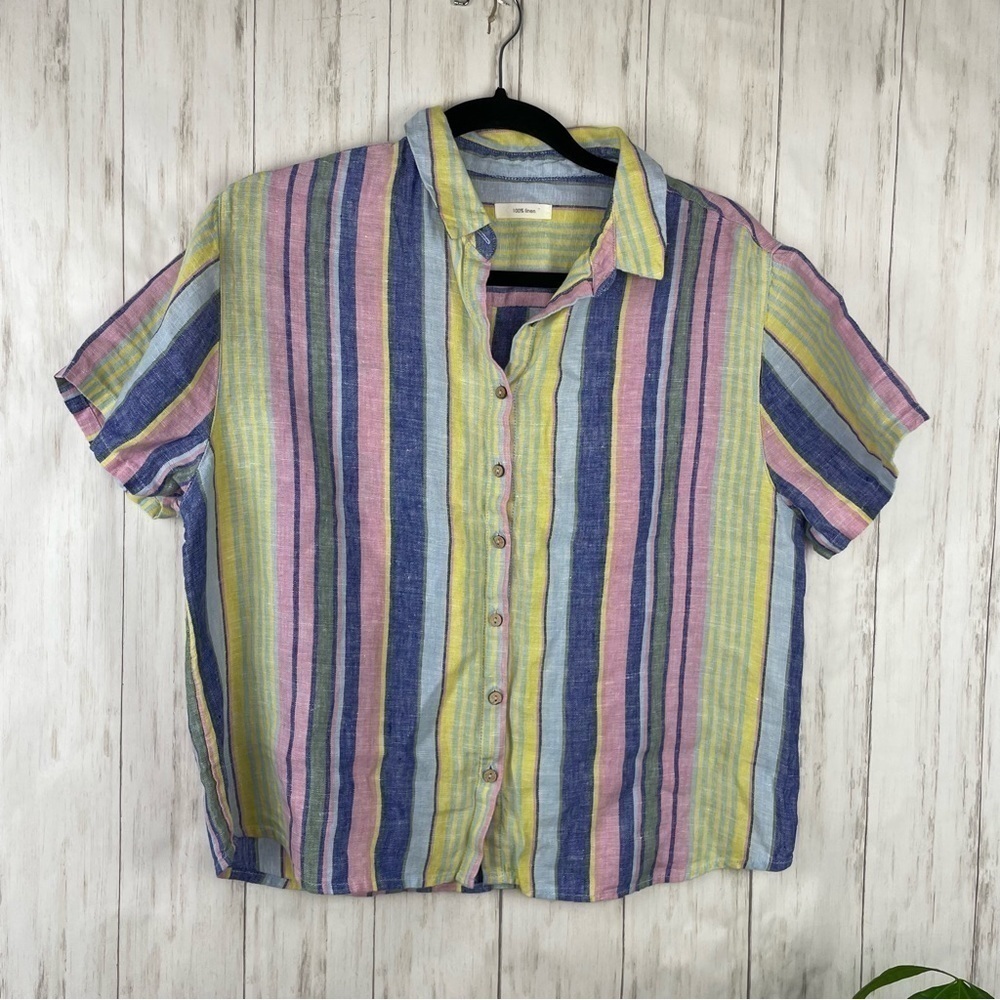 Flax Rachel Zoe 100% linen 90s colored stripe top